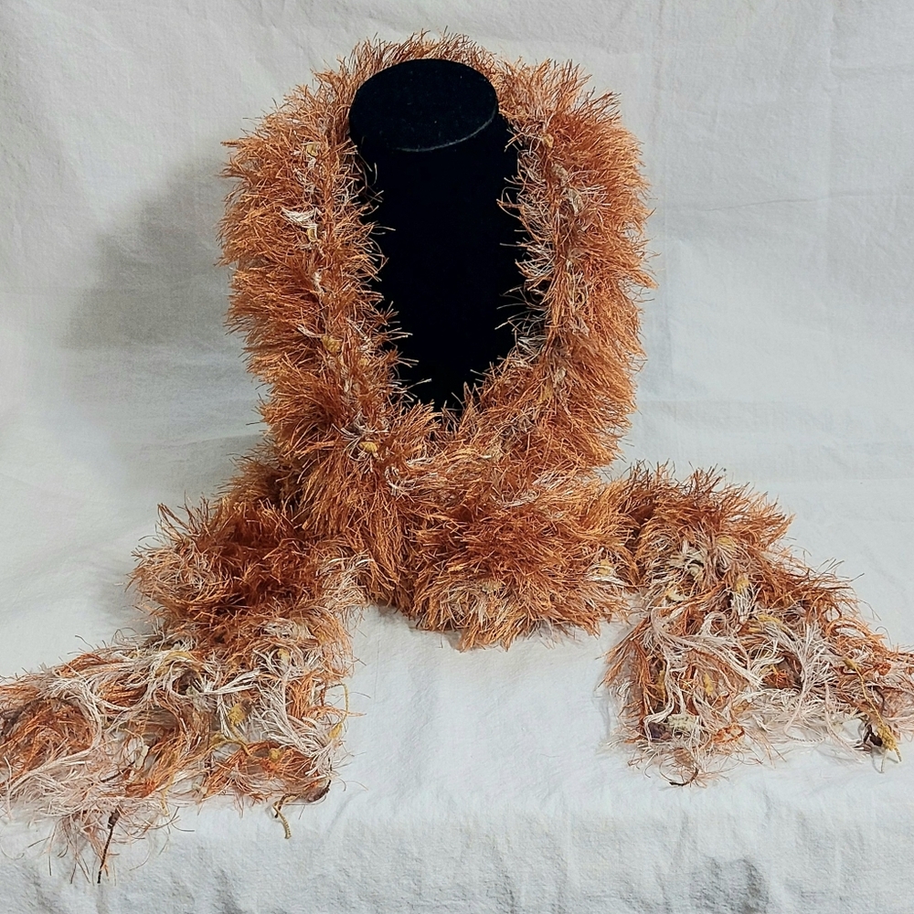 Handmade Knitted Bronze and Cream Women's Scarf